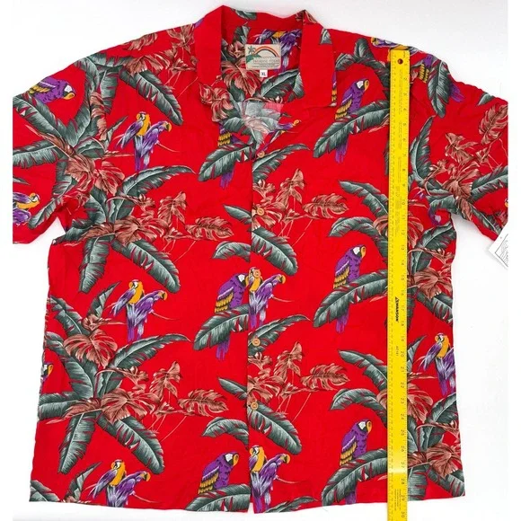 New Paradise Found Shirt Mens XL Red Hawaiian Aloha Parrot Rayon Made in Hawaii - Picture 3 of 11